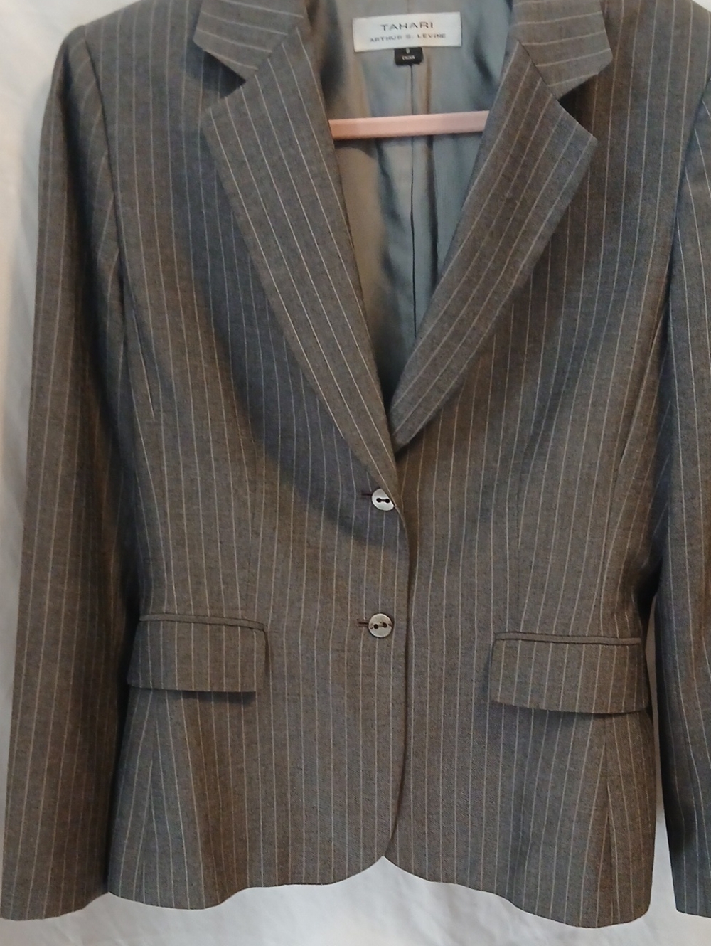 Tahari Gray Pinstripe Tailored Women's Blazer